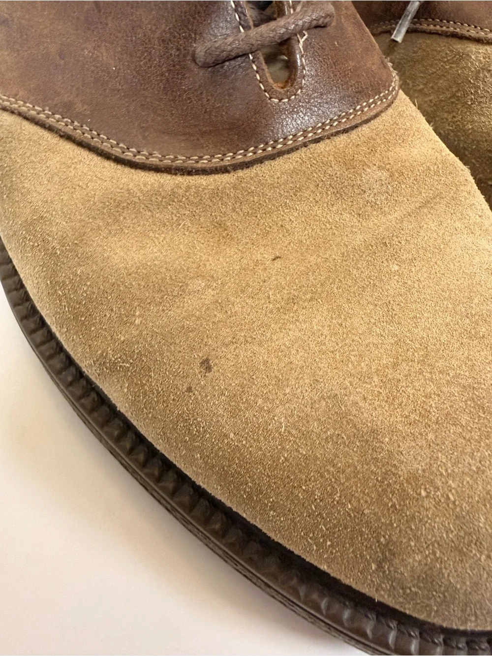 Men's Two-Tone Suede and Leather Derby Shoes in Tan and Brown